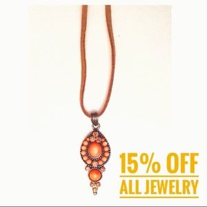 🆕 Genuine Orange Turquoise Topaz Crystal Drop Leather Necklace NWT